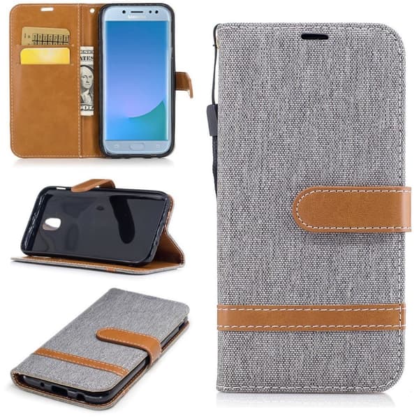 Samsung Galaxy J5 (2017) Etui laget av kunstlær og silikon – Grå Silver grey