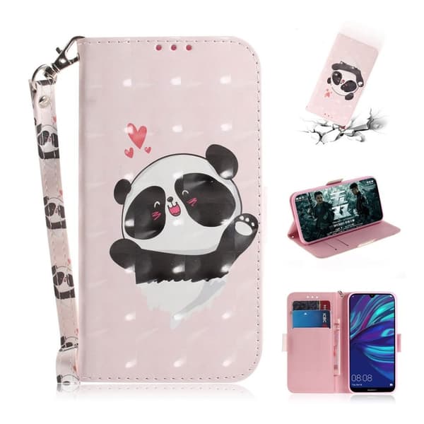 Huawei P30 Lite spotlys læderetui - Panda og Hjerter Multicolor