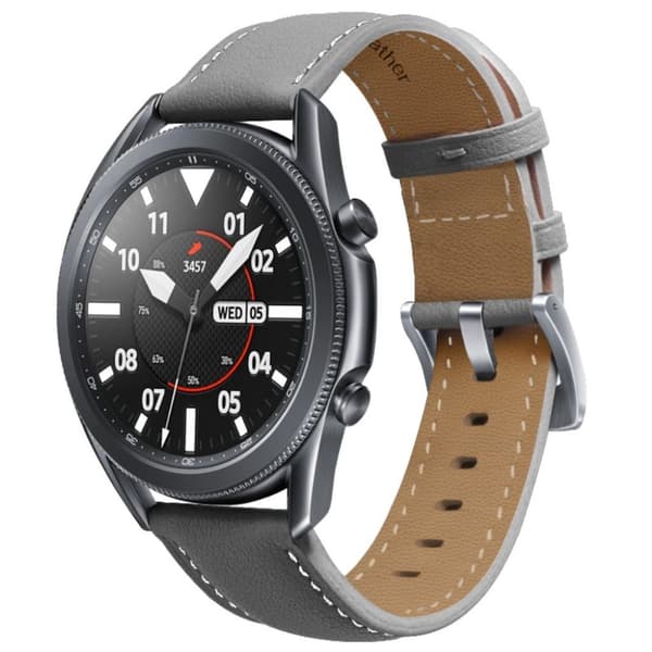 Fine stitch äkta läder klockarmband för Samsung Galaxy Watch 3 (41mm) - grå Silvergrå