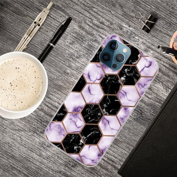 Marble iPhone 15 Plus Suojakotelo - Honeycomb Marble In Violetti Purple