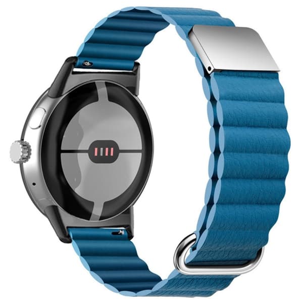 Google Pixel Watch klockarmband i äkta läder med magnetiskt spänne - Blå Blå