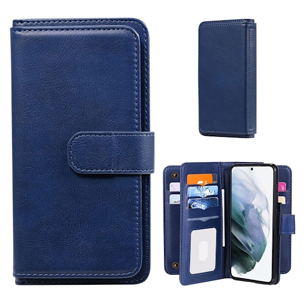 10-slot Lompakko Suojakotelo For Samsung Galaxy S21 Plus - Tummansininen Blue
