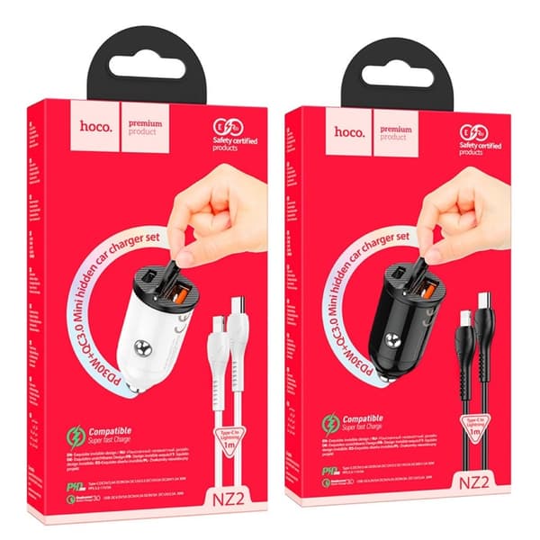 NZ2 Link PD30W+QC3.0 autolaturisarja (Type-C Lightningiin) - Musta Black