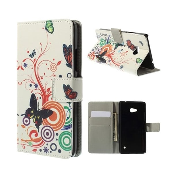 Moberg Microsoft Lumia 640 Læder Etui med Kortholder - Sommerfugl Og Cirkler Multicolor