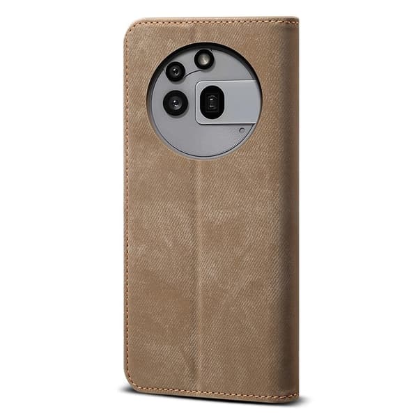 Nothing Phone (3a) Pro Case Jeans Cloth Texture Anti-Scratch Leather Stand Phone Cover - Khaki Brun