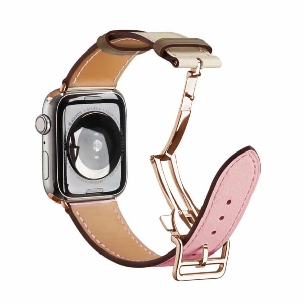 ægte læder rødguld spænde rem til Apple Watch Series 6 / 5 40mm - pink / hvid Pink