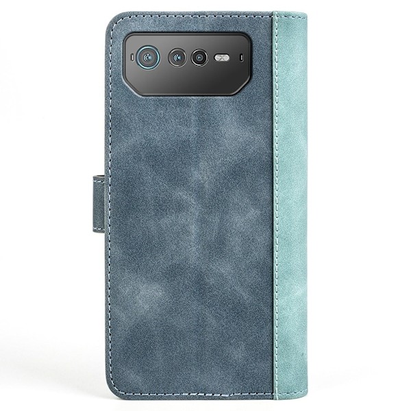 Kaksivärinen nahkainen läppäkotelo Asus ROG Phone 6 - Sininen Blue
