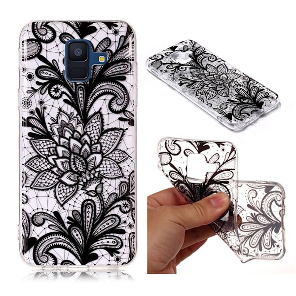 Samsung Galaxy A6 (2018) mobilskal silikon tryckmönster - Svart spetsblomma Svart