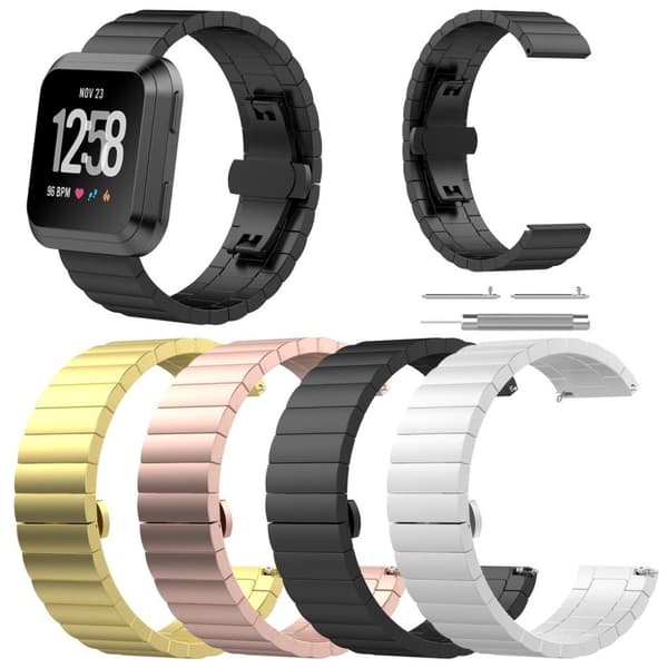 Fitbit Versa 23mm Ruostumatonta Terästä Perhos Solki Vaihdettava Kellon Ranneke - Musta Black