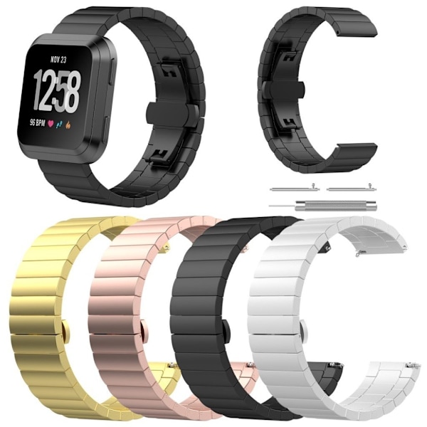 Fitbit Versa erstatnings urrem i rustfrit stål med sommerfugle-spænde - Sort Black