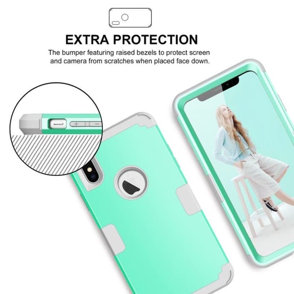 3-delat iPhone Xs Max silikonhybridfodral - Cyan / Ljusgrå multifärg