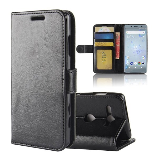 Crazy Horse Sony Xperia XZ2 Compact PU læder flip etui - Sort Black