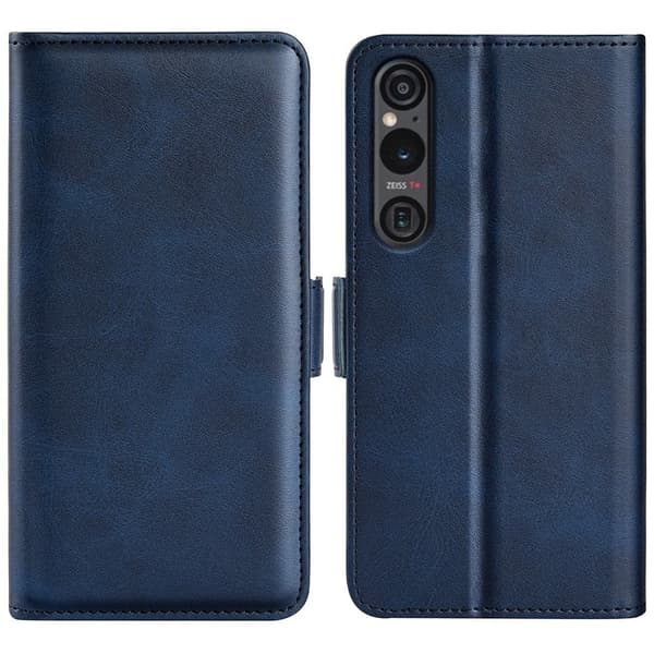 Hållbart konstläder Sony Xperia 1 VI fodral med plånbok - Blå Blå
