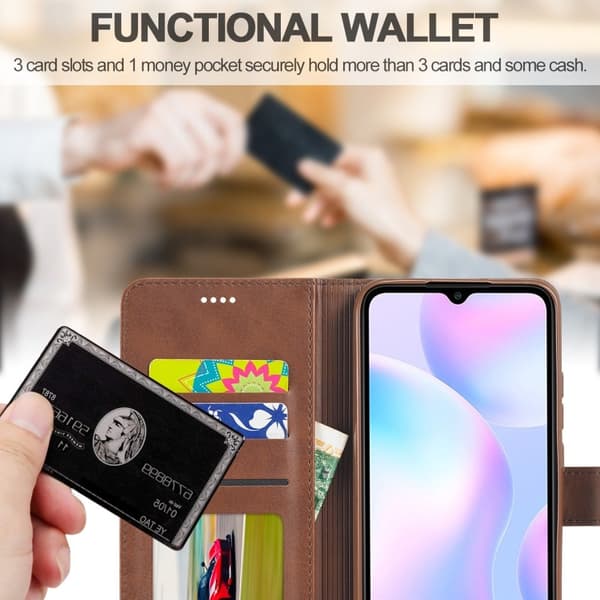 LC.IMEEKE Xiaomi Redmi 9A Flip Etui - Kaffe Brown