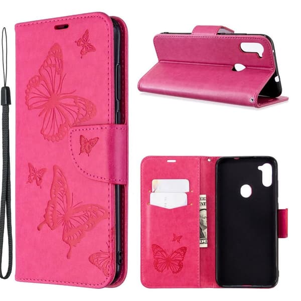 Butterfly läder Samsung Galaxy A11 / Samsung Galaxy M11 fodral - Rosa Rosa