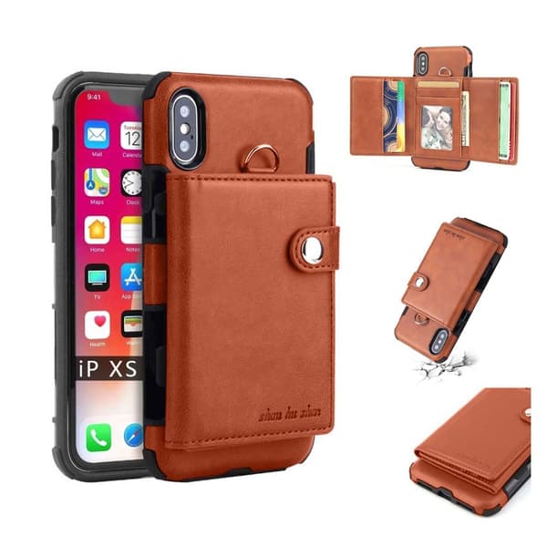 SHOUHUSHEN iPhone XS läderklätt kombinationsfodral - Brun Brun