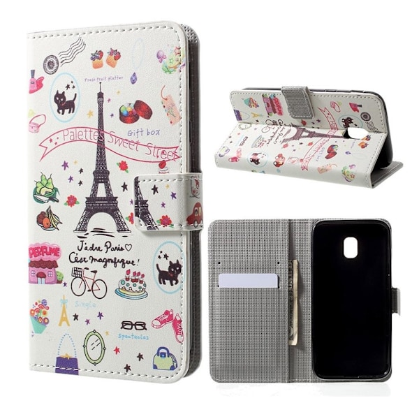 Samsung Galaxy J3 (2017) Holdbart læder etui - Eiffel tårn Multicolor