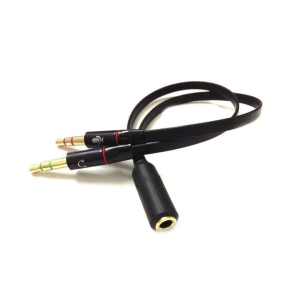 Universel 2stk 3.5mm hunstik til dobbelt 3.5mm hanstik (høretelefoner og mikrofon) Headphone Y Splitter kabel Black