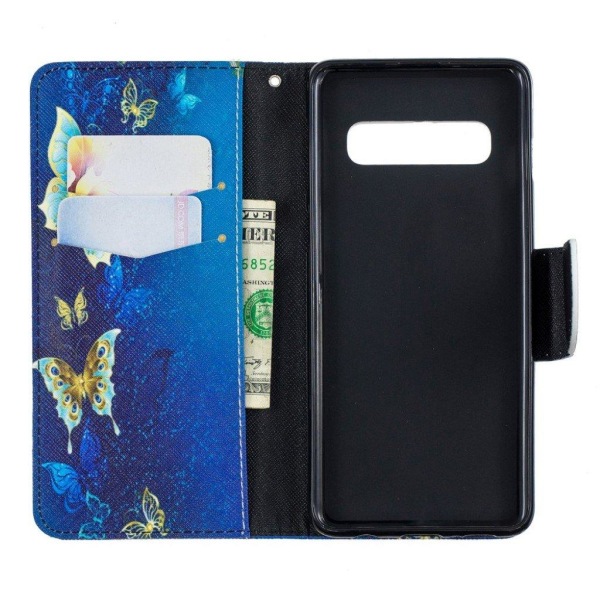 Samsung Galaxy S10 mønstret læder flip etui - Sommerfugl Multicolor