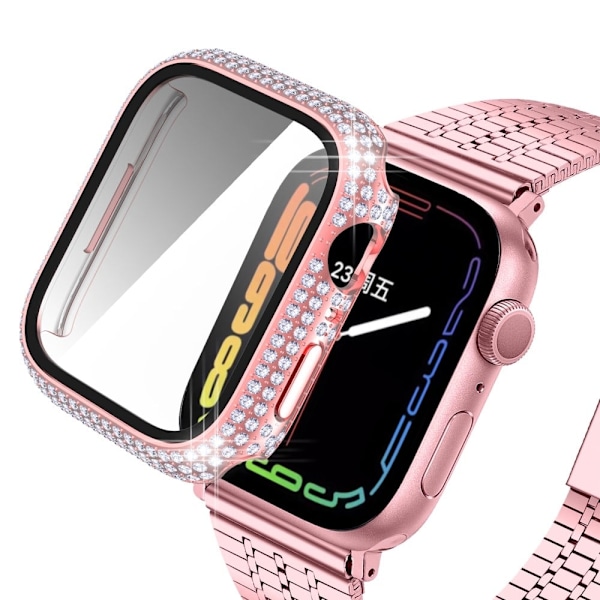 Apple Watch (41mm) tyylikäs strassikoristeinen suojus karkaistulla lasilla - Pinkki Pink