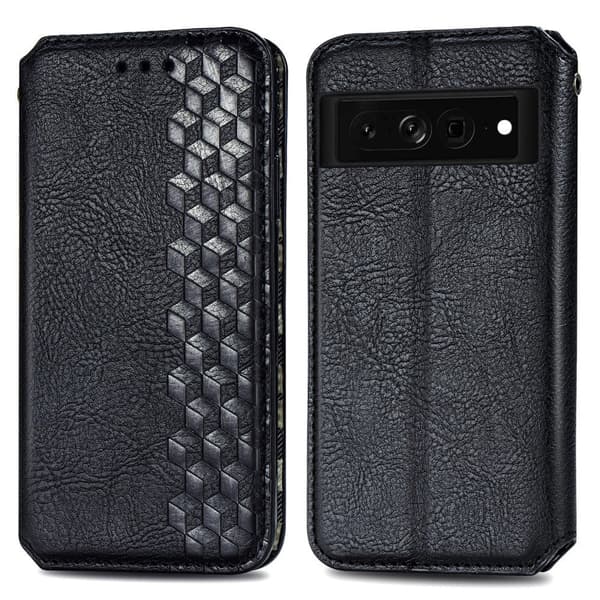 Læretui med A Stilfull Rhombus Imprint til Google Pixel 7 Pro - Svart Black