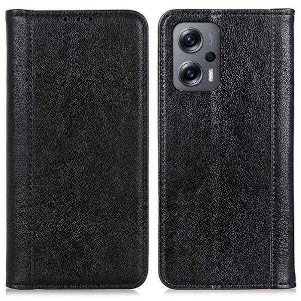 Äkta läder Xiaomi Poco X4 GT / Xiaomi Redmi Note 11T Pro / Xiaomi Redmi Note 11T Pro Plus fodral med magnetisk stängning Svart