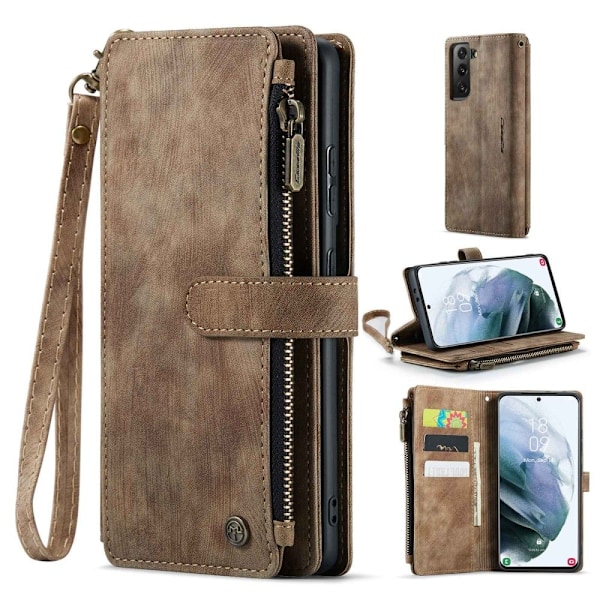 CaseMe Samsung Galaxy S21 Plus 5G etui med lynlås og pung - Brun Brown