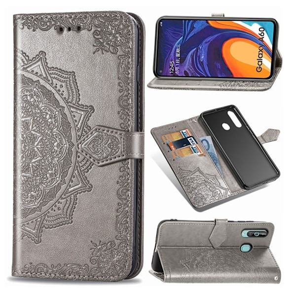 Mandala läder Samsung Galaxy A60 fodral - Silver/Grå Silvergrå