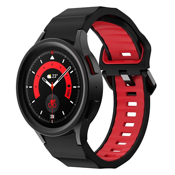 Samsung Galaxy Watch 5 (44mm) / (40mm) / 4 (44mm) / (40mm) dobbeltfarvet silikone urrem - Sort / Rød Red