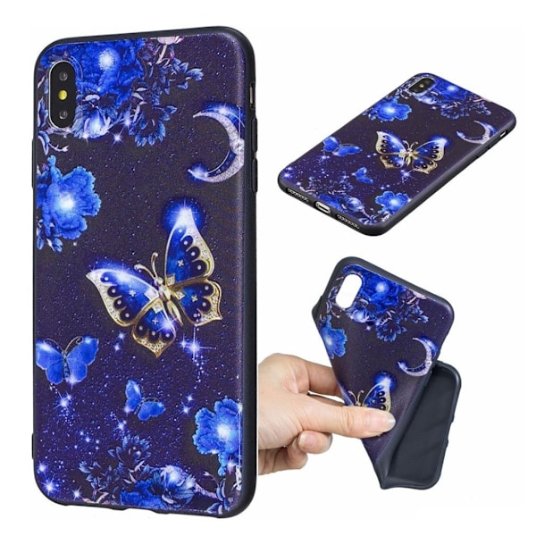Butterfly läder iPhone Xs Max fodral - Blå Blå