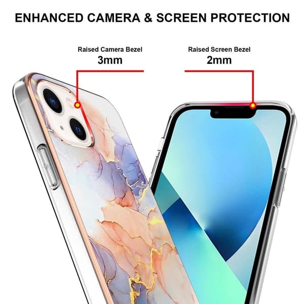 Marble Mønstret Deksel med Ring Holder til iPhone 14 Plus - Milky Way Klinkekule White Multicolor