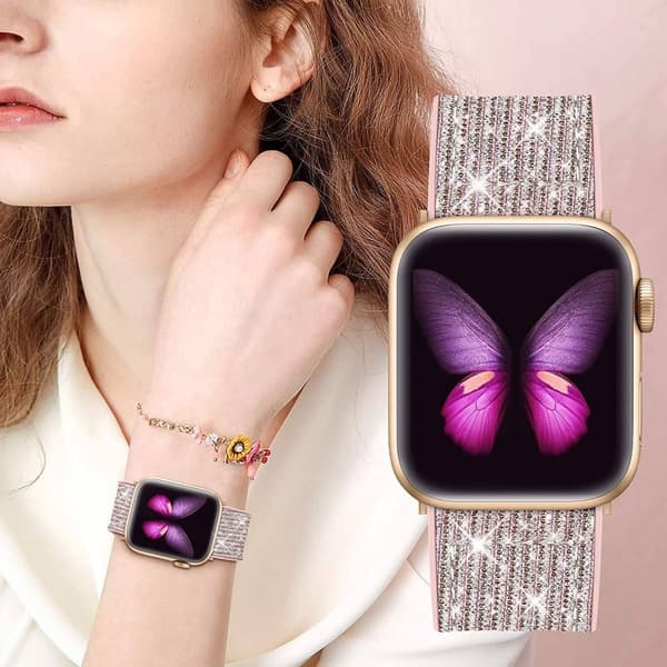 Apple Watch (45 mm) klockarmband i glänsande glittersilikon - Rosa Rosa