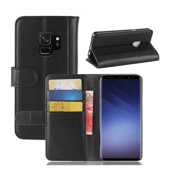 Samsung Galaxy S9 Etui laget av split lær og silikon - Svart Black