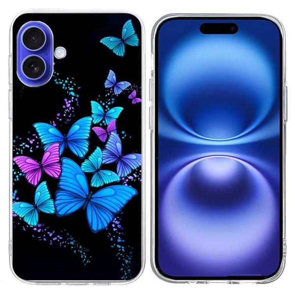 Vibe iPhone 16 Plus skal - Färgglada Fjärilar Blå