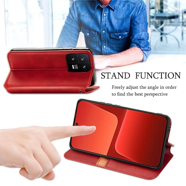 Nahkakotelo With A Stylish Rhombus Imprint For Xiaomi 13 - Punainen Red