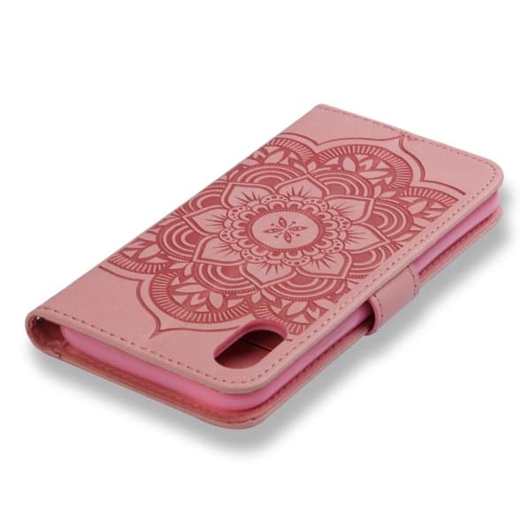 iPhone Xr flip cover i læder med tryk og drømmefanger - Pink Pink
