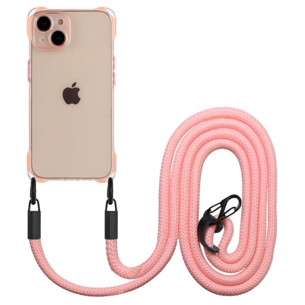 Støtsikkert TPU-deksel for iPhone 14 Plus med opphengt tau - Rosa Pink