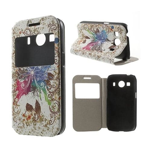Moberg View Lær Etui Til Samsung Galaxy Ace 4 - Fargerig Sommerfugl Multicolor