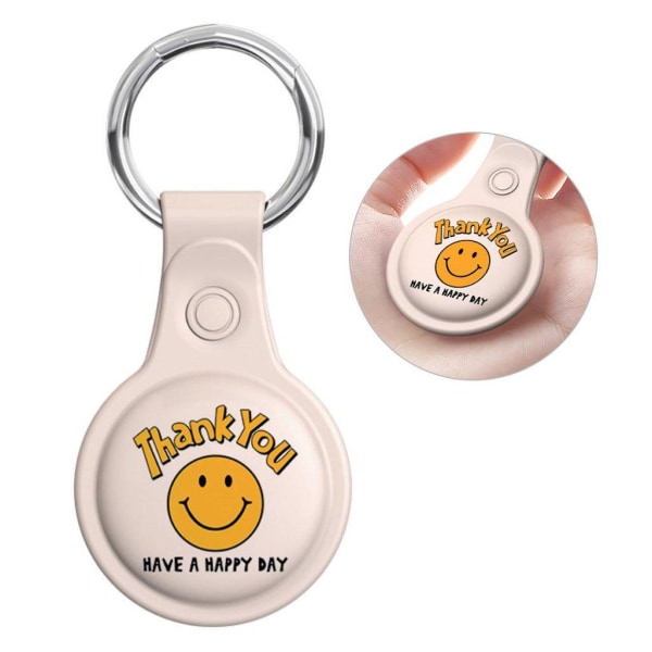 AirTags cute pattern silicone cover with key ring - Thank You Beige