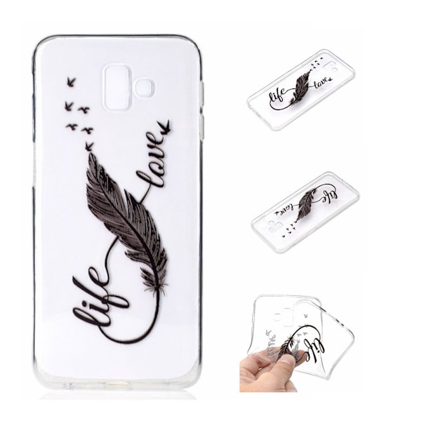 Samsung Galaxy J6 Plus (2018) fremhævet mønster etui - Sort Fjer Pen Silver grey