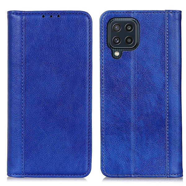 Äkta läder Samsung Galaxy M32 fodral med magnetisk stängning Blå