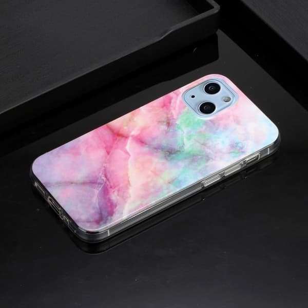 Marble iPhone 14 Plus Etui - Pink Grønn Klinkekule Multicolor