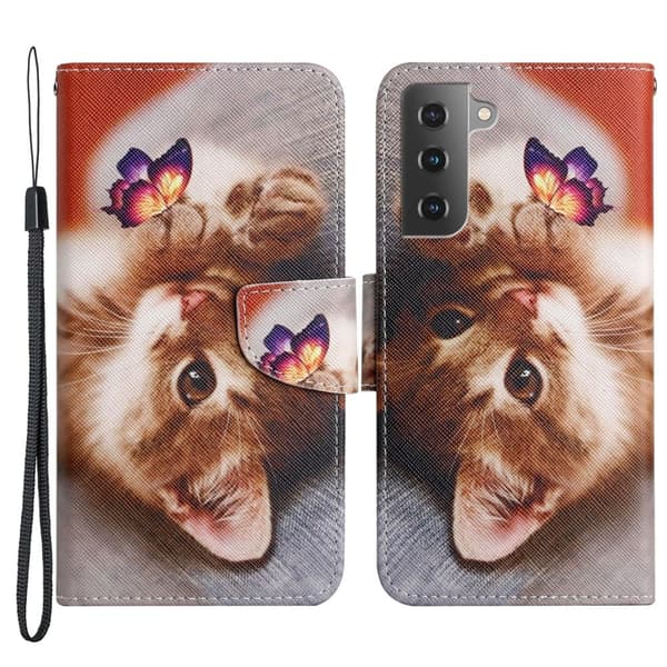 Wonderland Samsung Galaxy S22 Plus Flip Etui - Sommerfugl og Kitten Multicolor