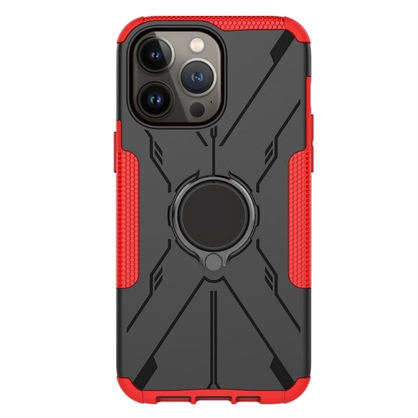 iPhone 14 Pro Fire Hjørne Airbag Bumpresistent og Fleksibel Telefon Beskyttende Cover Ring Kickstand Design Back Case - Rød Red