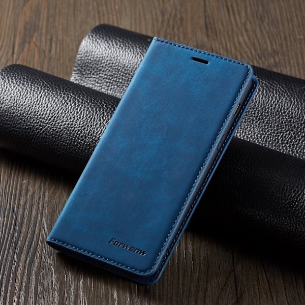 FORWENW Samsung Galaxy A8 (2018) plånboksfodral i läder - blå Blå
