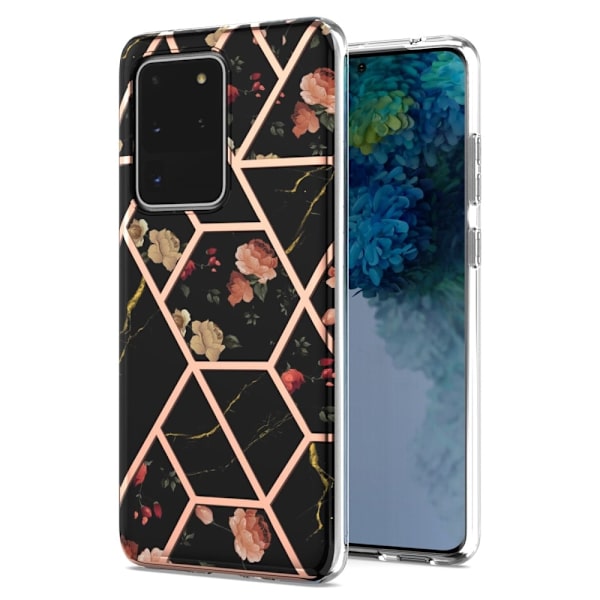 Marble Samsung Galaxy S20 Ultra Etui - Sorte Blomster Black