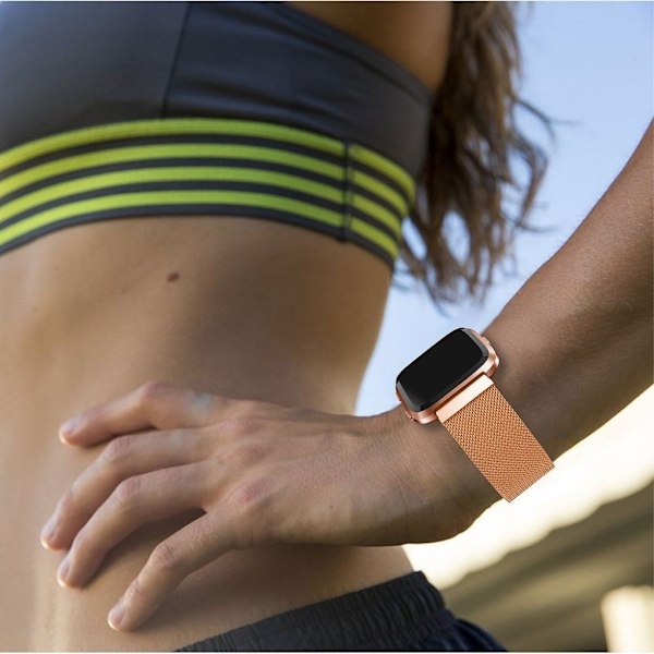 Luxury Milanese Fitbit Versa rustfrit stål urrem - Rødguld Multicolor
