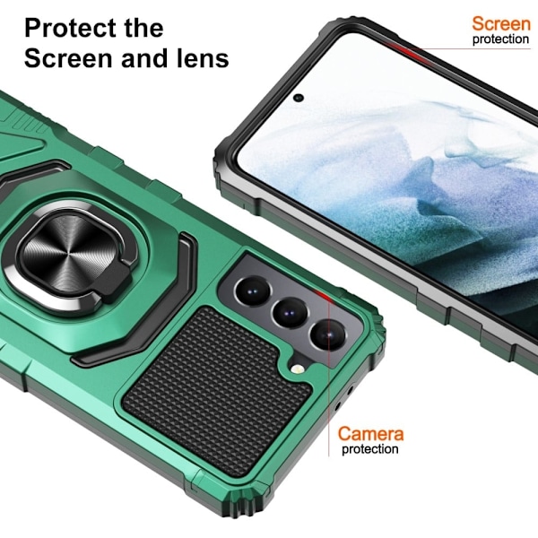Slidstærkt cover i hård plast med blød inderside og kickstand til Samsung Galaxy S21 Plus 5G - Midnatsgrøn Green