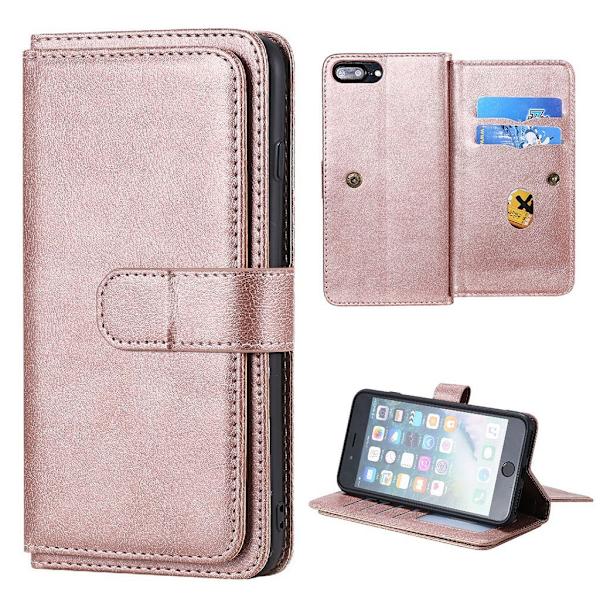 iPhone 7 Plus / iPhone 6 Plus / iPhone 6S Plus etui med pung & 10 kortpladser – Pink Pink