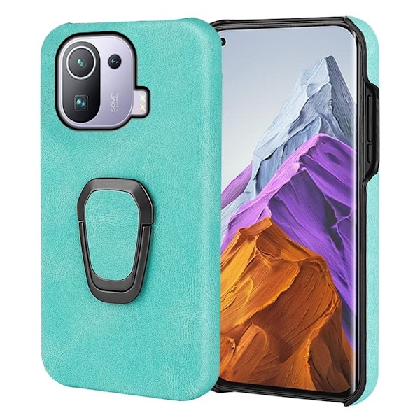 Stötsäkert läderfodral med oval kickstand för Xiaomi Mi 11 Pro - Matcha Grön Grön